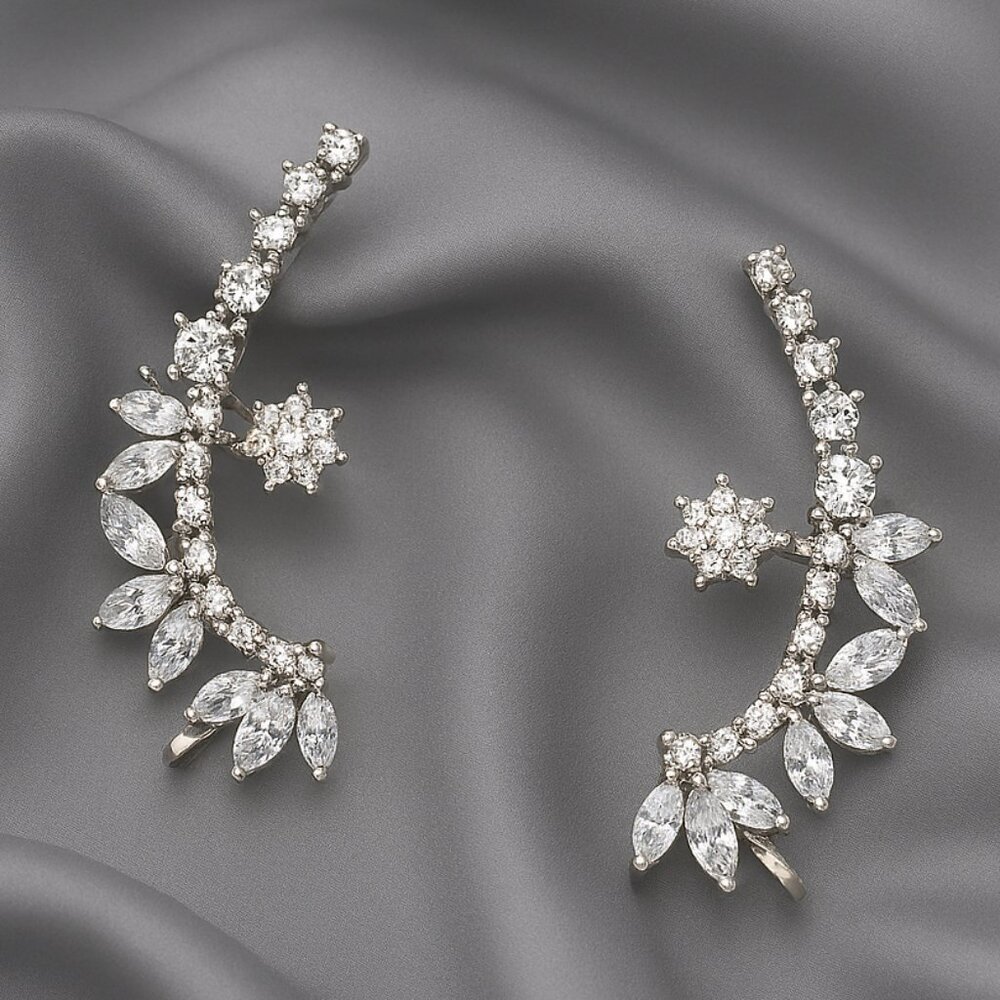 Rue21 Silver High‑Shine Crystal Ear Climber — Statement Ear Cuff Earrings Jewels